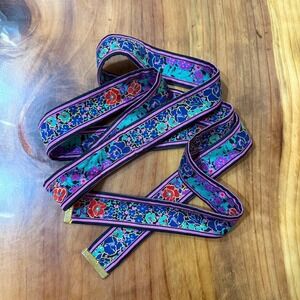 Vintage Leonard Paris Waist tie Belt Robe Women's Tie wrap Silk Floral S3-3
